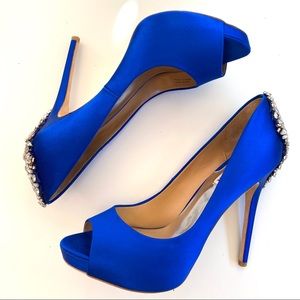Badgley Mischka Kiara blue satin heels with jewels